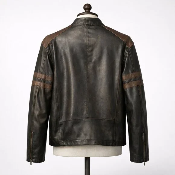 Toxic Hazard Brown Distressed Moto Jacket Size L - Picture 2 of 12